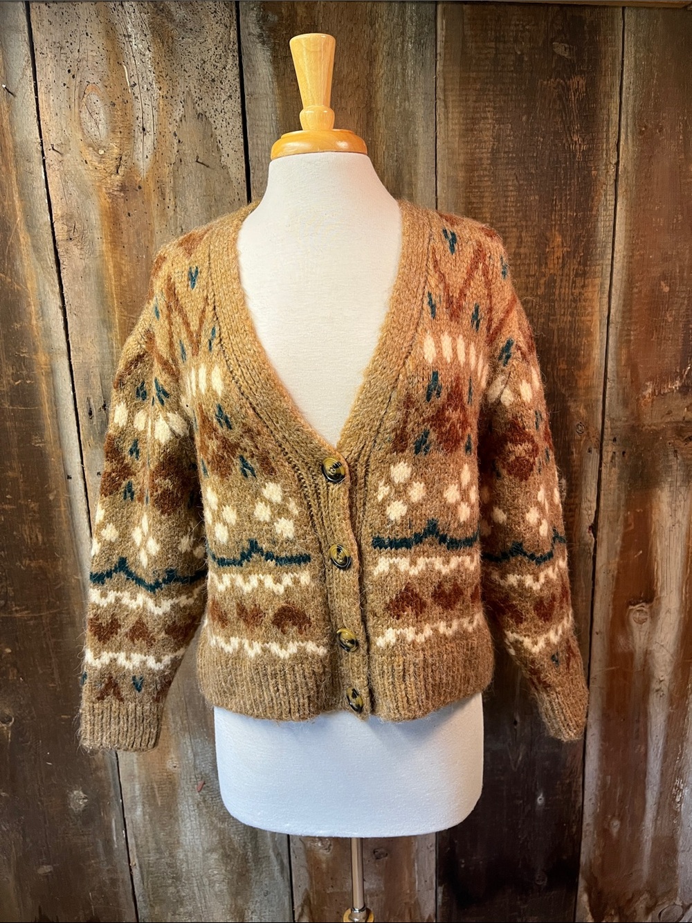 ZARA BRUSHED EFFECT JACQUARD KNIT BUTTON FRONT CARDIGAN Size MEDIUM
